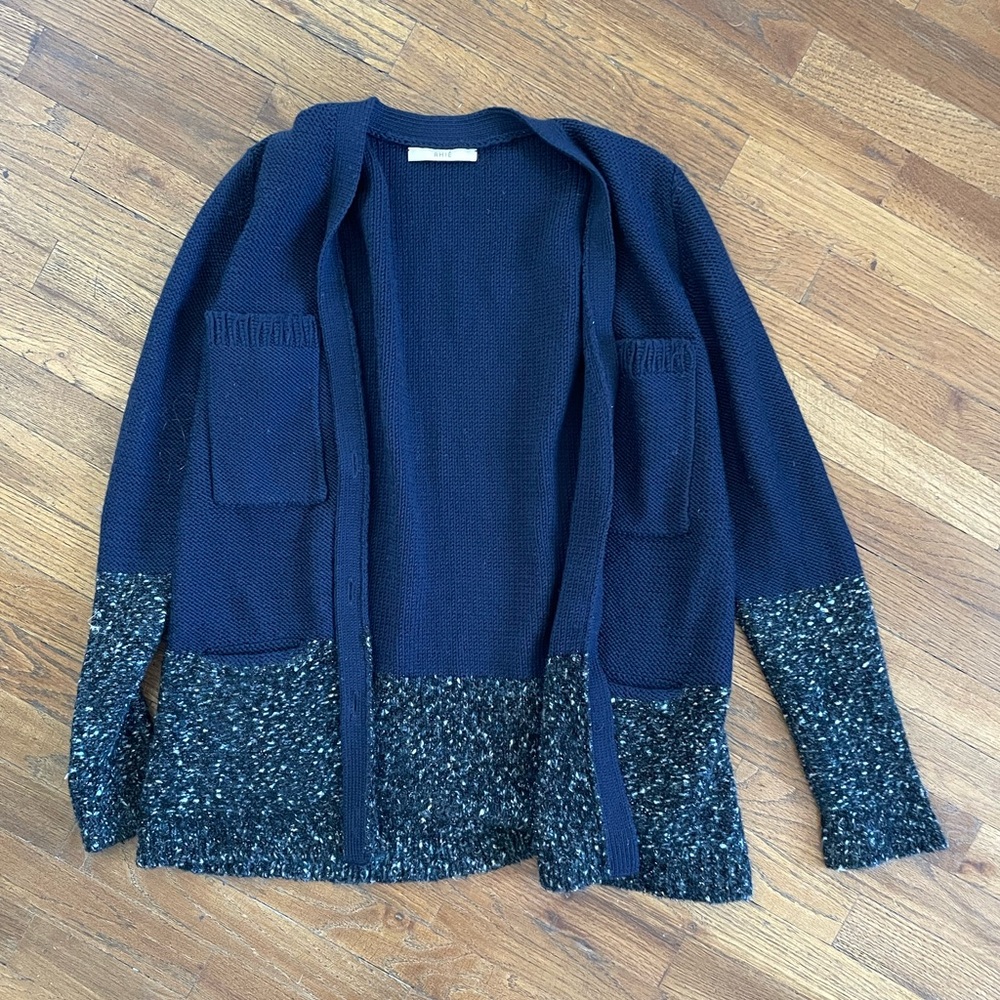 Rhie Navy and Tweed Open Front Cardigan
